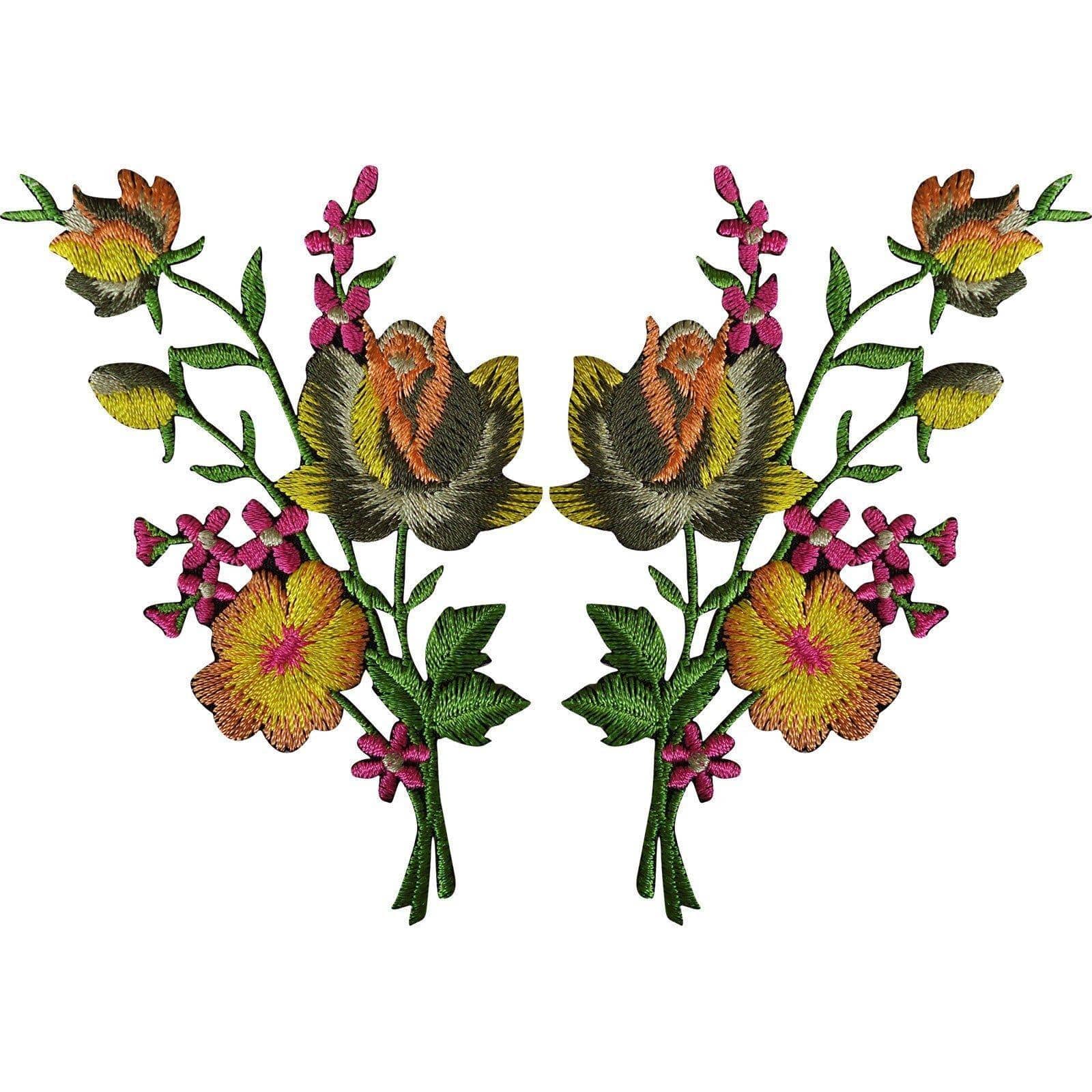 Pair of Rose Flower Patches Iron Sew On Flowers Embroidered Patch Badge Crafts