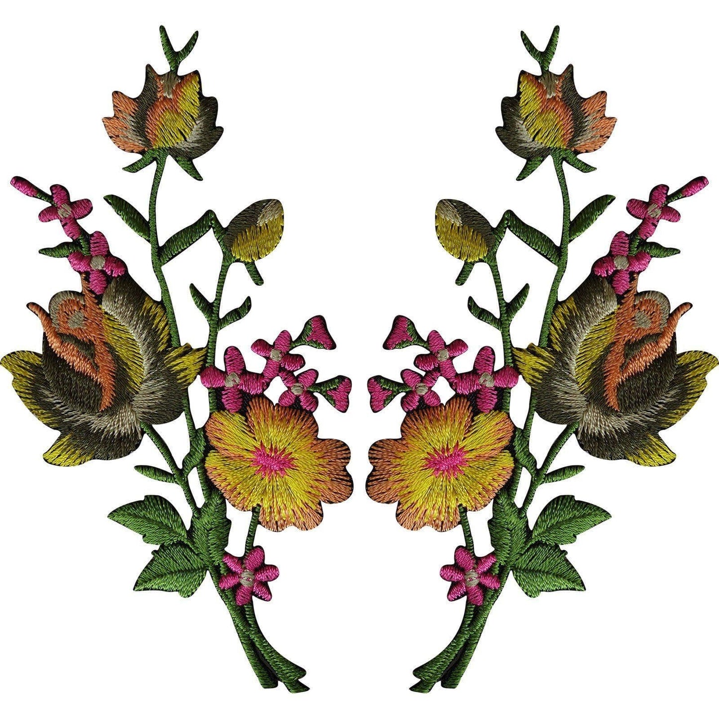 Pair of Rose Flower Patches Iron Sew On Flowers Embroidered Patch Badge Crafts