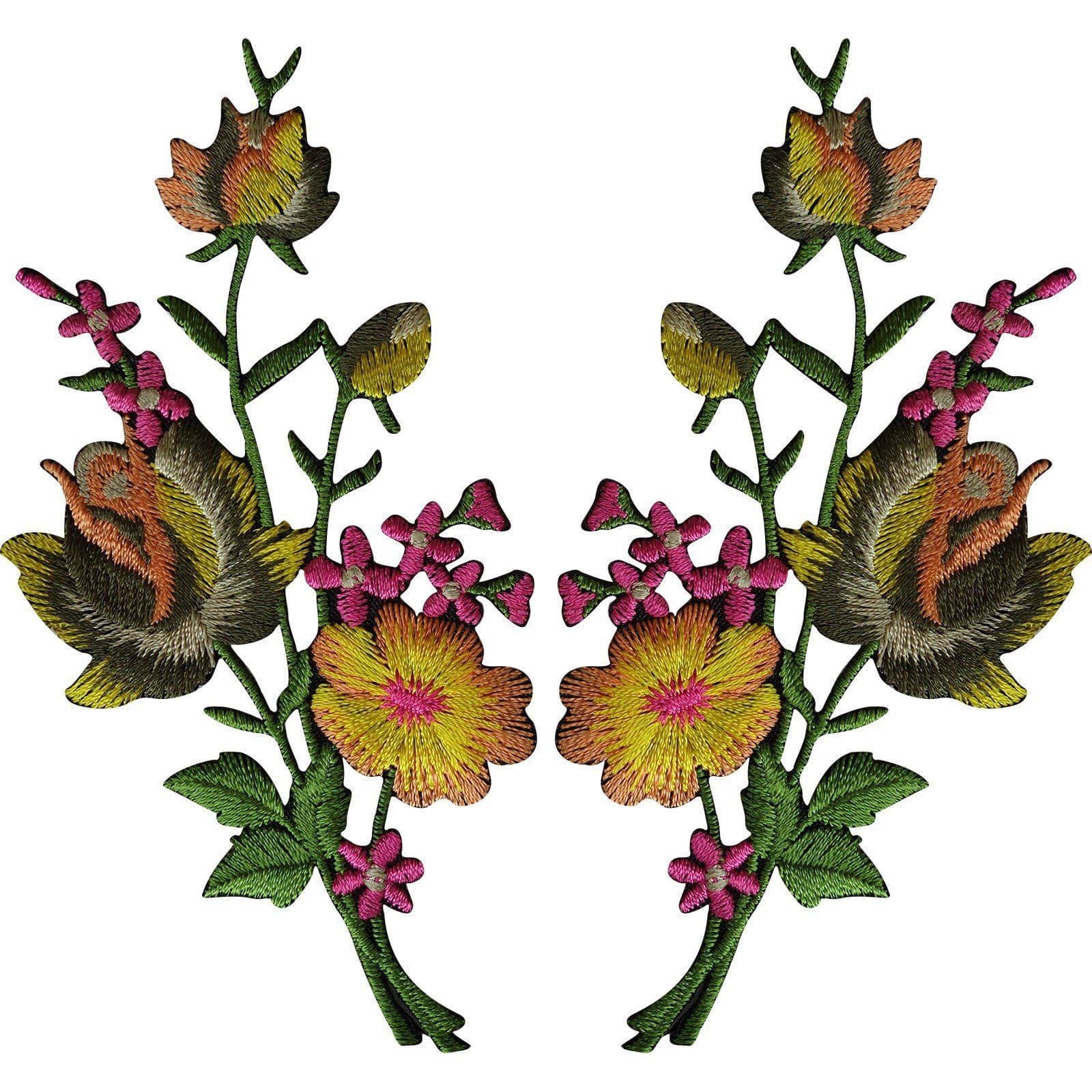 Pair of Rose Flower Patches Iron Sew On Flowers Embroidered Patch Badge Crafts