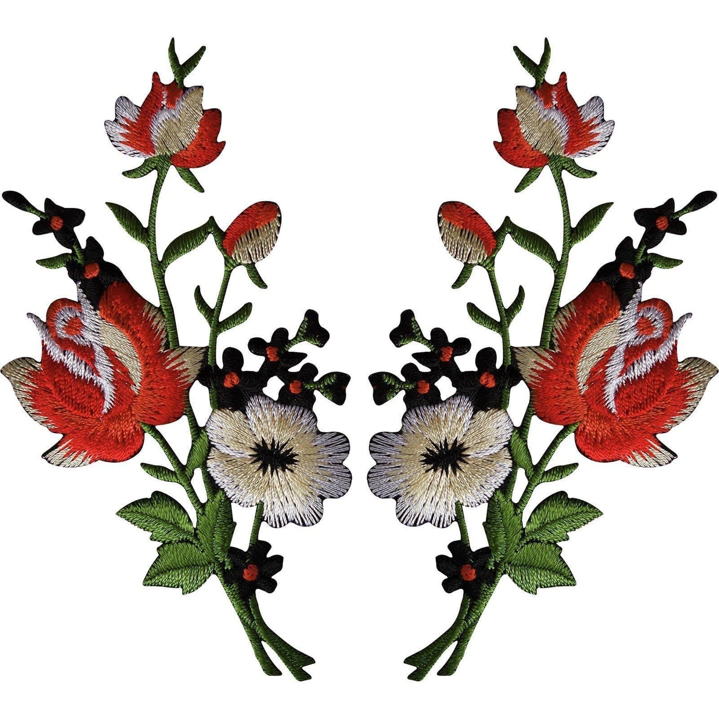 Pair of Rose Flower Patches Iron Sew On Flowers Embroidered Roses Patch Badge