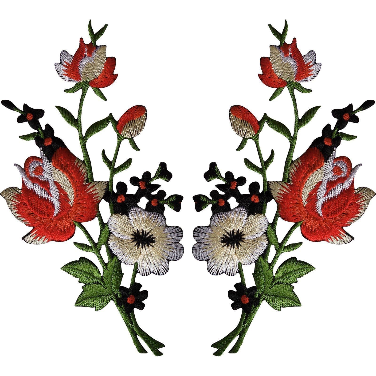 Pair of Rose Flower Patches Iron Sew On Flowers Embroidered Roses Patch Badge