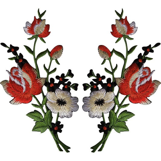 Pair of Rose Flower Patches Iron Sew On Flowers Embroidered Roses Patch Badge