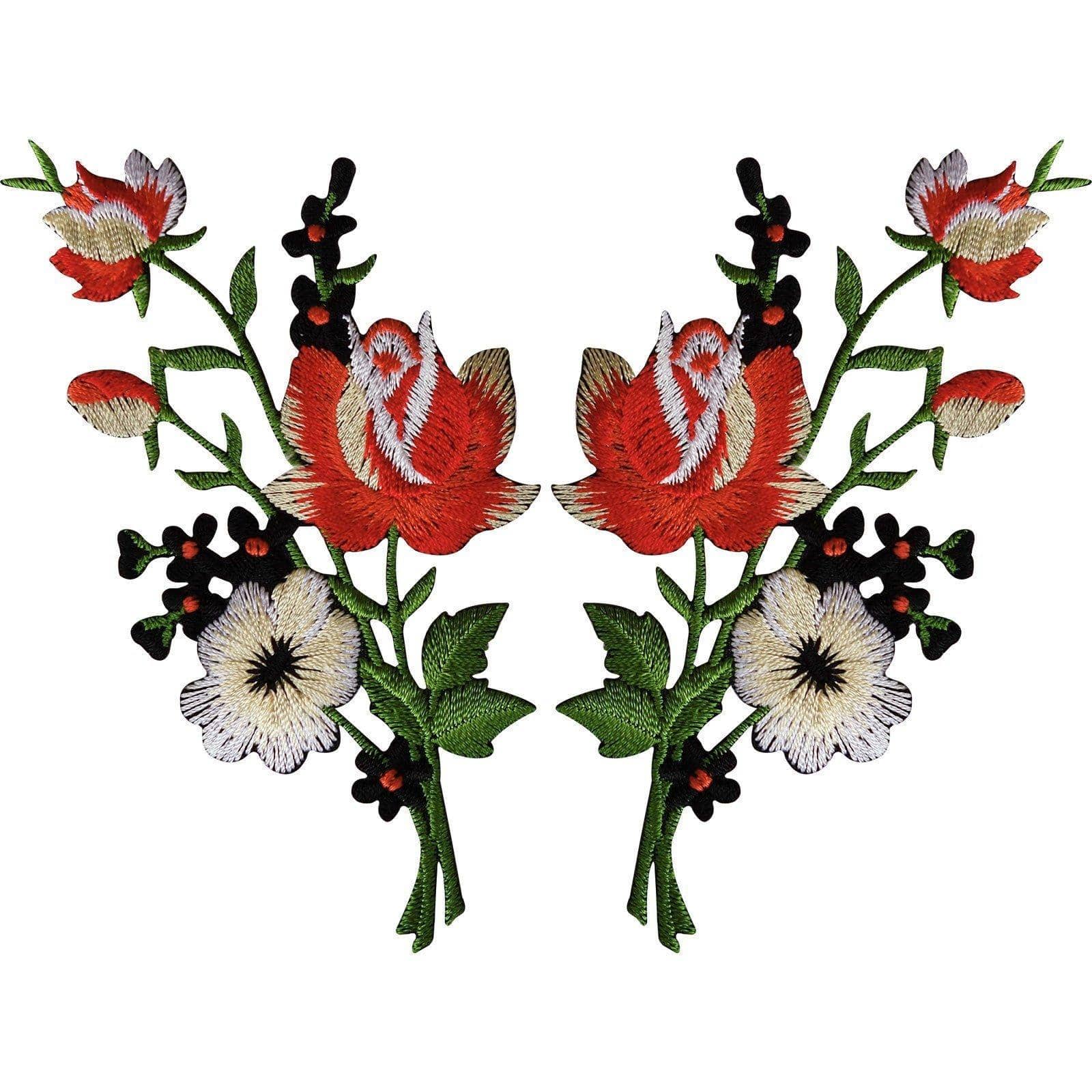 Pair of Rose Flower Patches Iron Sew On Flowers Embroidered Roses Patch Badge
