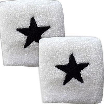 Pair of White Black Nautical Star Wrist Sweatbands Wristbands Cricket Aerobics Pair of White Black Nautical Star Wrist Sweatbands Wristbands Cricket Aerobics