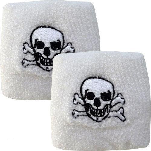 Pair of White Black Skull and Crossbones Sweatbands Wristband Pirate Fancy Dress
