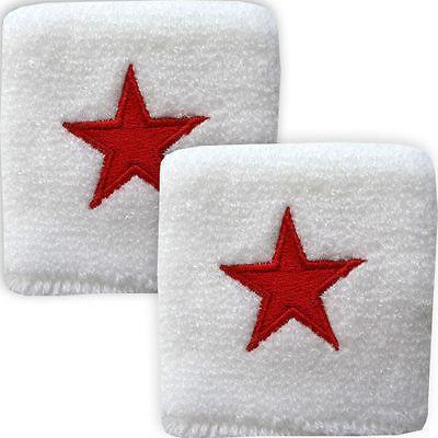 Pair of White Red Nautical Star Wrist Sweatbands Wristbands Table Tennis Sport Pair of White Red Nautical Star Wrist Sweatbands Wristbands Table Tennis Sport