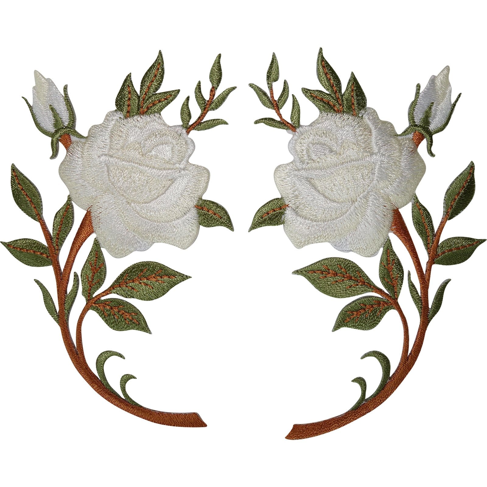 Rose Line Patch Pair of White Roses Flower Patches Iron On Sew On Rose Embroidered Pat