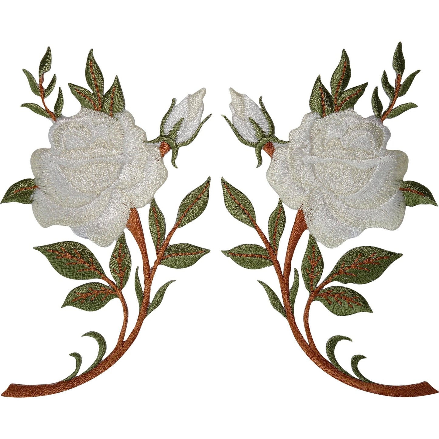 Pair of White Roses Flower Patches Iron On Sew On Rose Embroidered Patch Badge
