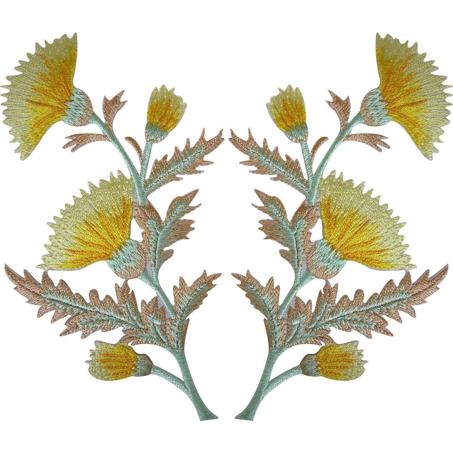 Pair of Yellow Thistle Flower Patches Iron Sew On Embroidery Patch Badge Flowers