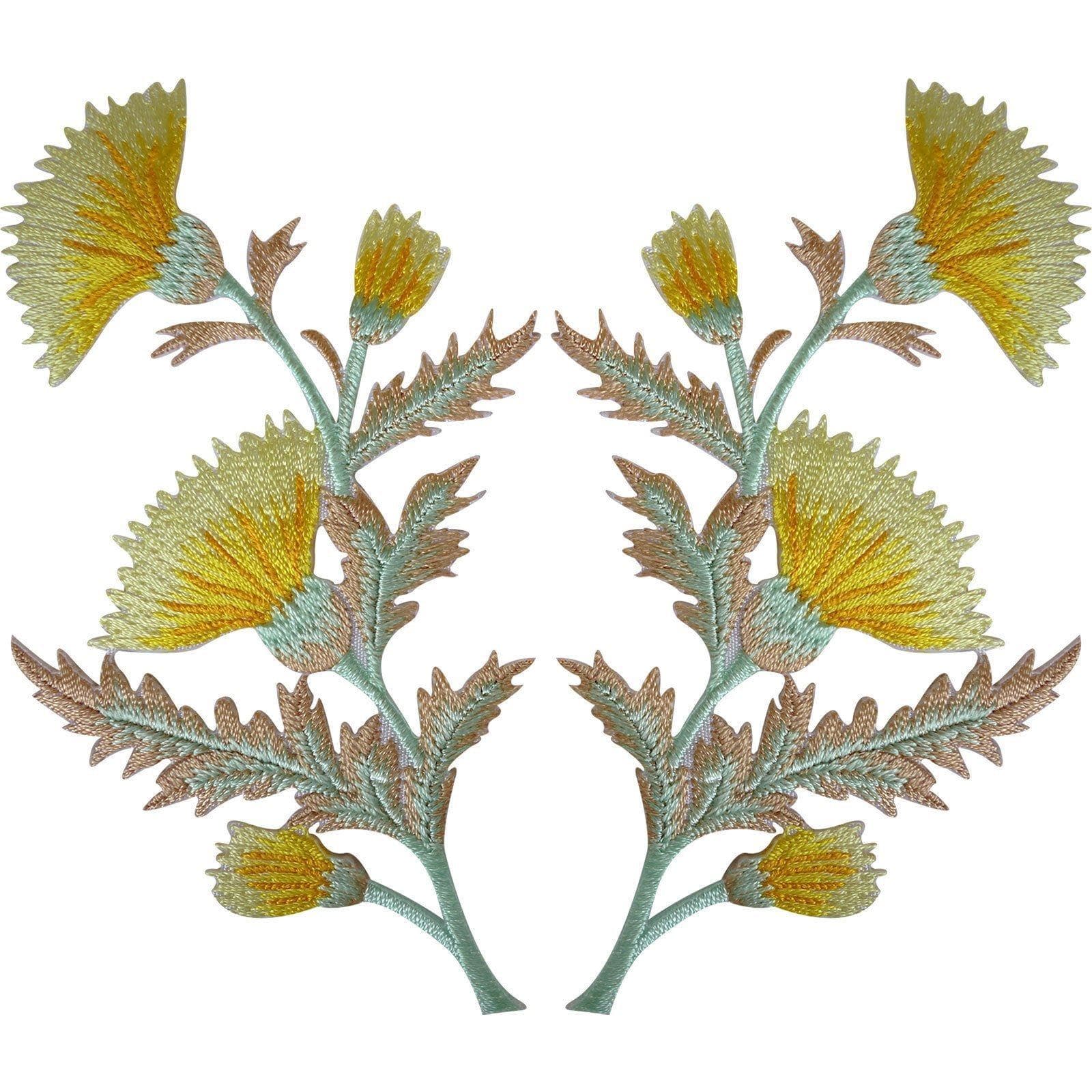 Pair of Yellow Thistle Flower Patches Iron Sew On Embroidery Patch Badge Flowers