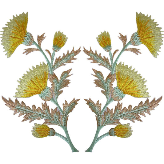 Pair of Yellow Thistle Flower Patches Iron Sew On Embroidery Patch Badge Flowers