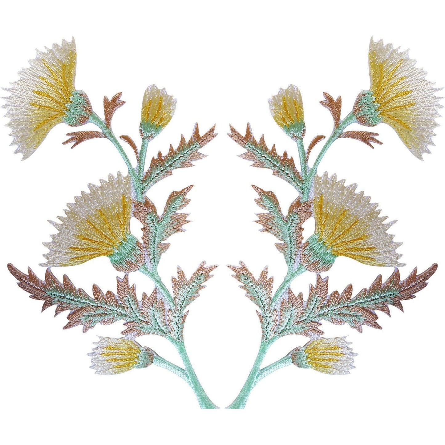 Pair of Yellow Thistle Flower Patches Iron Sew On Jacket Bag Flowers Patch Badge
