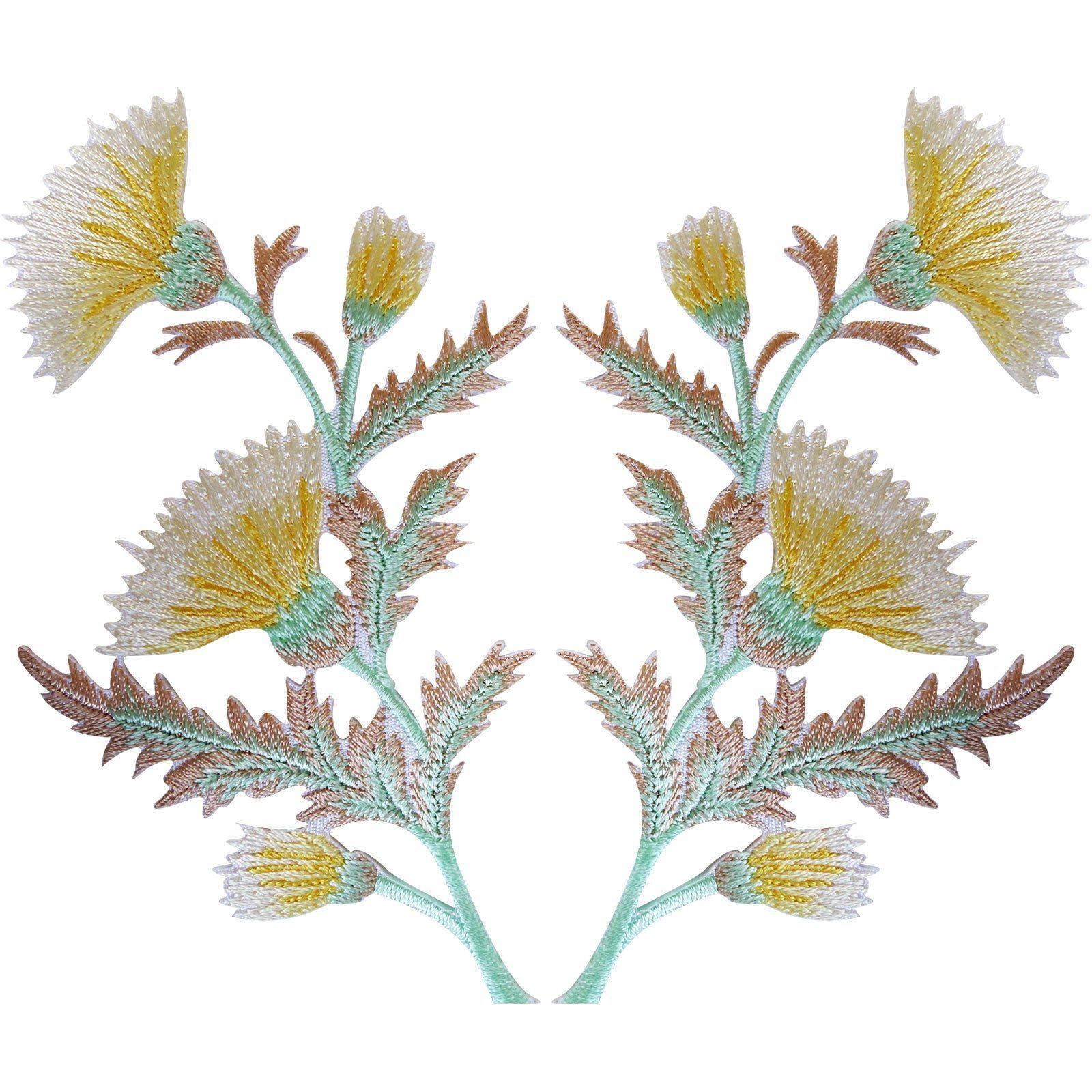 Pair of Yellow Thistle Flower Patches Iron Sew On Jacket Bag Flowers Patch Badge
