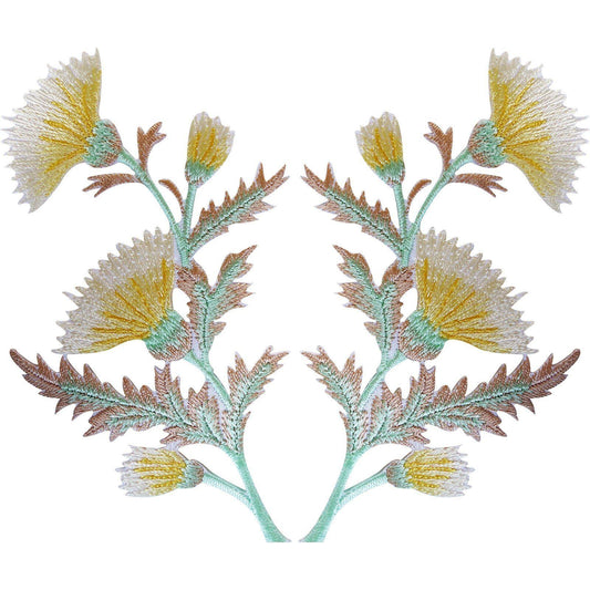 Pair of Yellow Thistle Flower Patches Iron Sew On Jacket Bag Flowers Patch Badge
