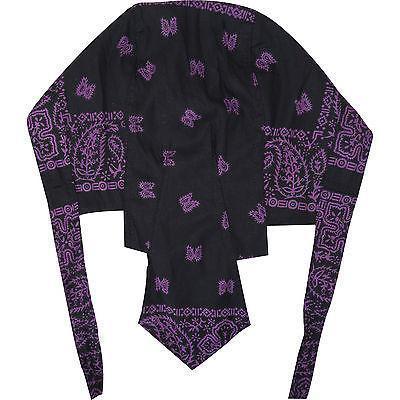 Paisley Leaf Black Purple Tie Back Bandana Zandana Chef Hat Bike Running Sun Cap Paisley Leaf Black Purple Tie Back Bandana Zandana Chef Hat Bike Running Sun Cap