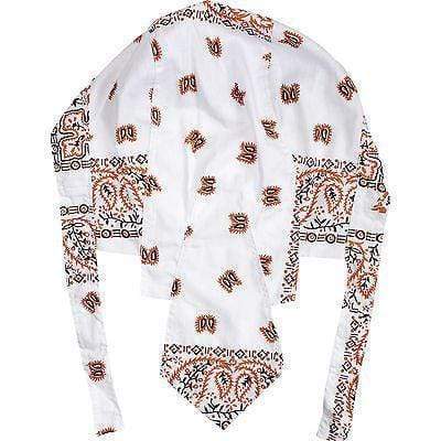 Paisley Leaf White Tie Back Bandana Holiday Travel Beach Chef Sun Hat Skull Cap