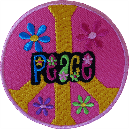 Peace Sign Patch Iron Sew On Cloth Floral Flower Hippie Symbol Embroidered Badge