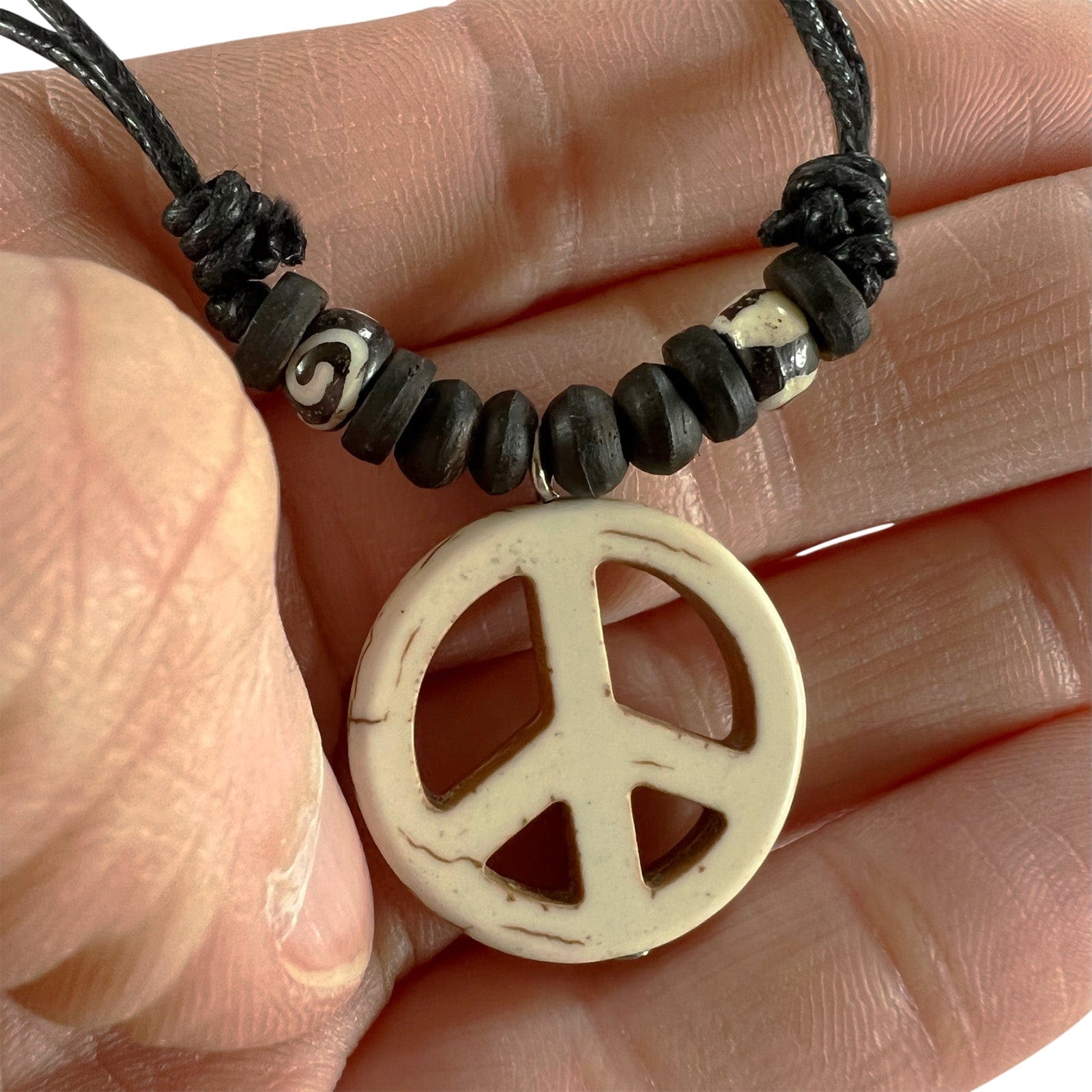 Peace Sign Symbol Pendant Necklace Black Cord Chain Womens Mens Kids Jewellery