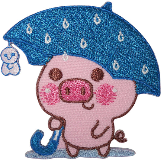 Pig Umbrella Patch Iron Sew On T Shirt Bag Jacket Jeans Dress Embroidered Badge
