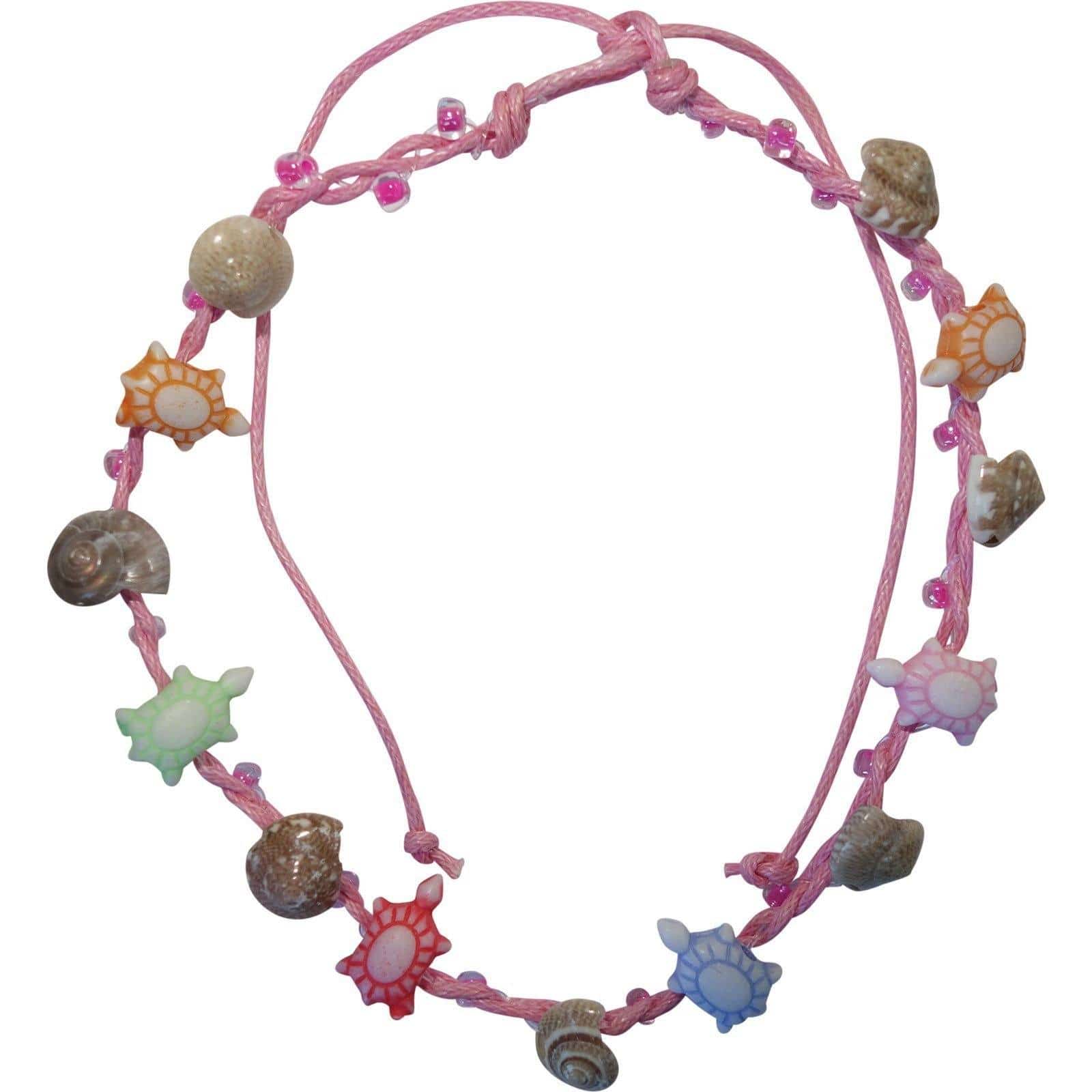 Pink Anklet Ankle Bracelet Foot Chain Womens Girls Shell Turtle Beads Jewellery