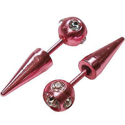 Pink Spike In Ear Pink Crystal Ball Fake Ear Lobe Plug Stud Spike Earrings Body Piercing