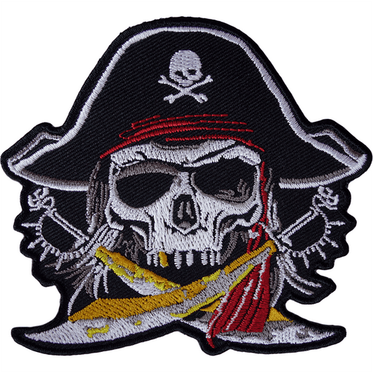 Pirate Iron On Patch Sew Fancy Dress Costume Skull Cutlass Hat Embroidered Badge
