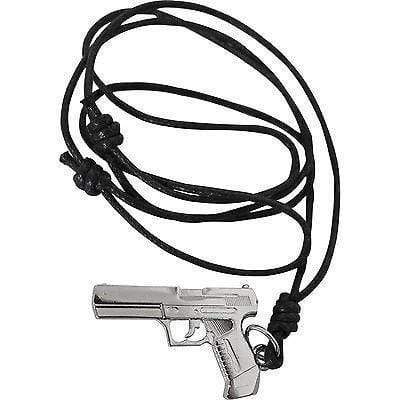 Pistol Gun Pendant Chain Necklace Mens Kids Boys Children Mans Toy Silver Colour