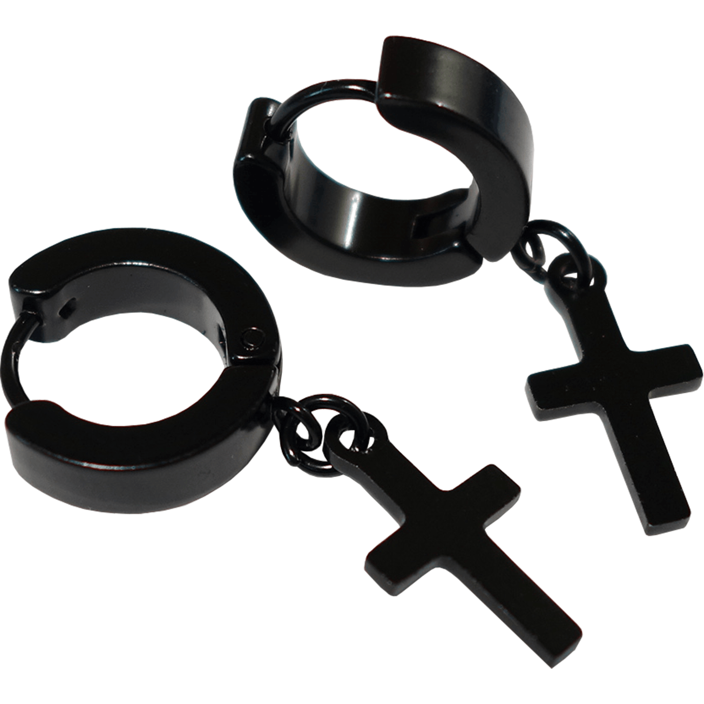 Plain Black Hoop Huggie Cross Stud Earrings Mens Womens Girls Tiny Small Studs