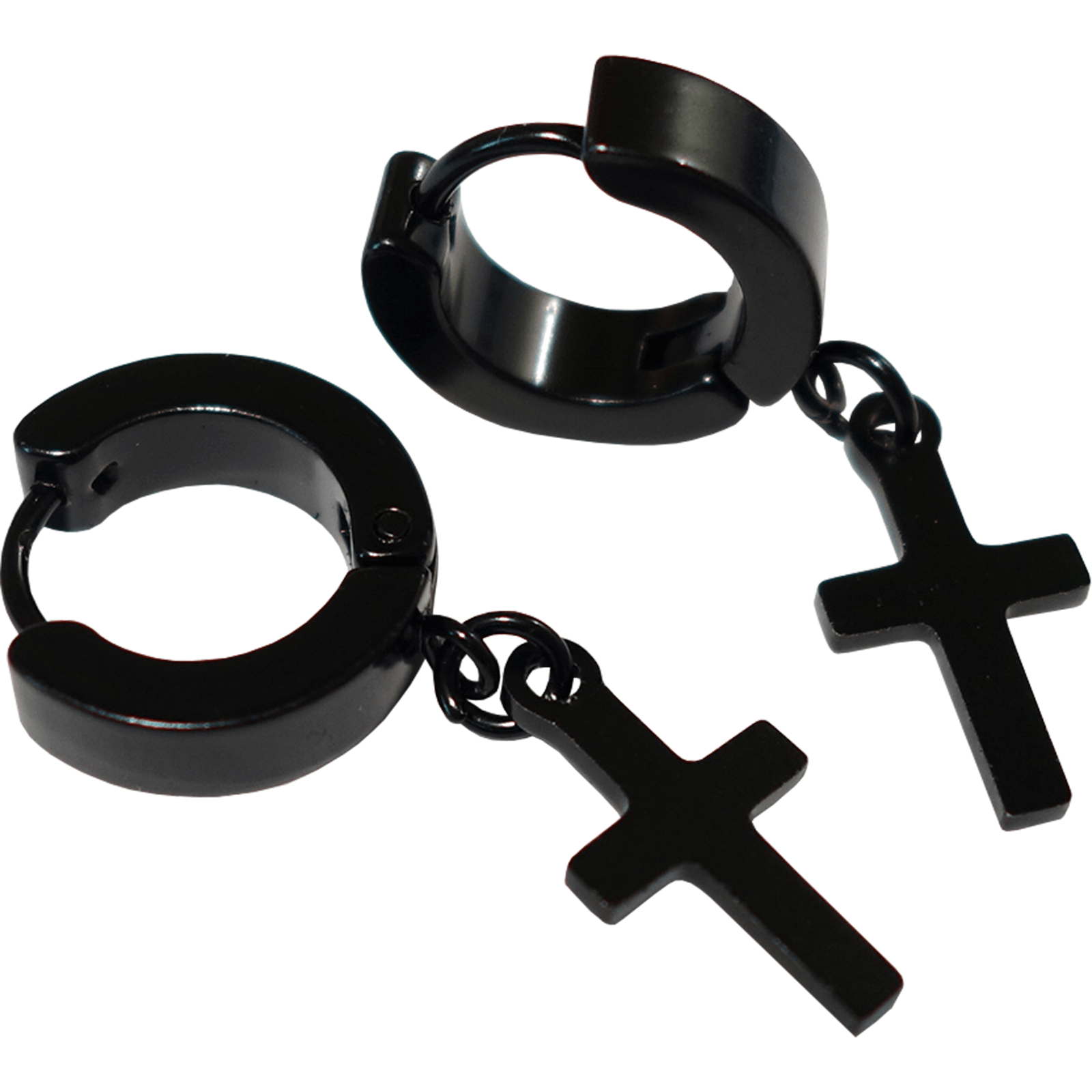Plain Black Hoop Huggie Cross Stud Earrings Mens Womens Girls Tiny Small Studs