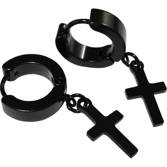 Plain Black Hoop Huggie Cross Stud Earrings Mens Womens Girls Tiny Small Studs