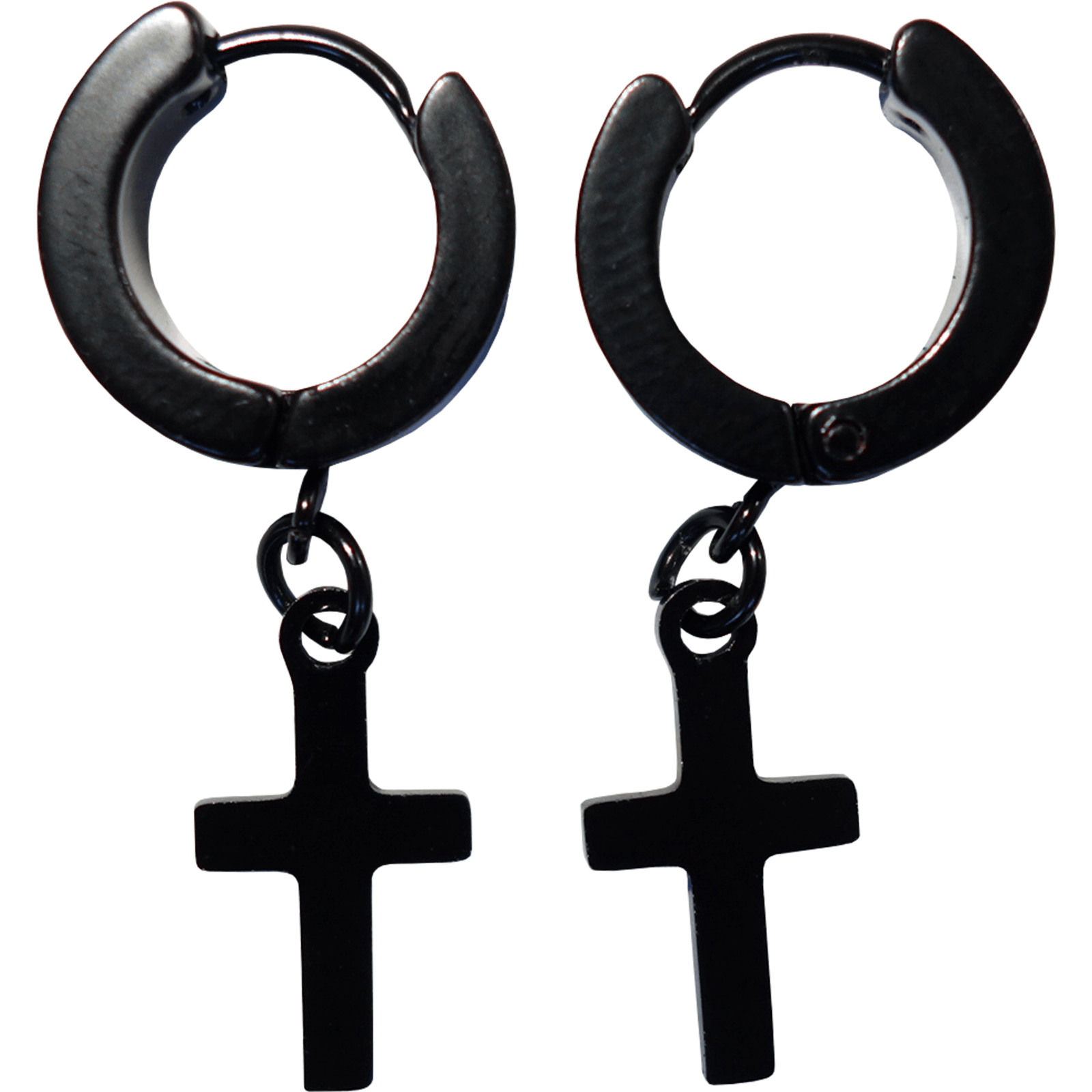 Plain Black Hoop Huggie Cross Stud Earrings Mens Womens Girls Tiny Small Studs