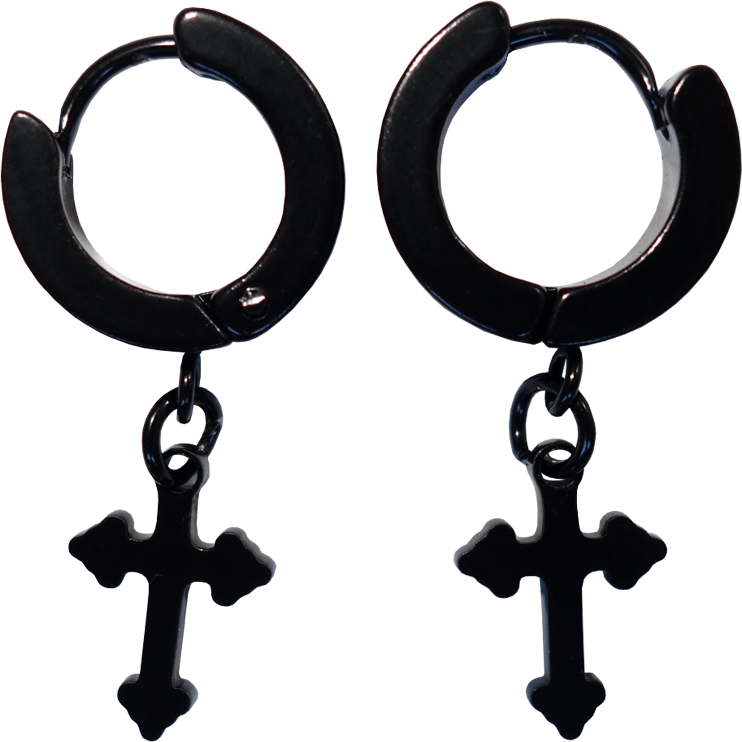 Plain Black Hoop Huggie Cross Stud Earrings Mens Womens Ladies Tiny Small Studs