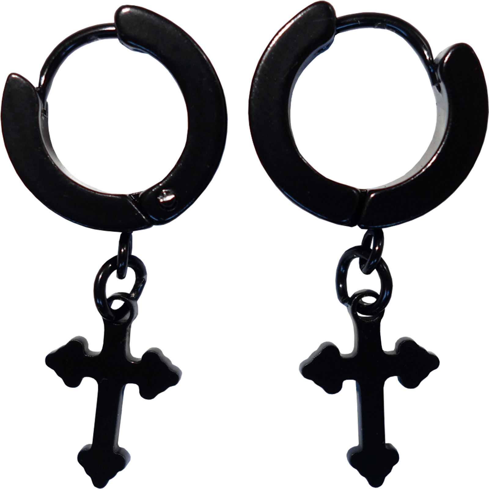 Plain Black Hoop Huggie Cross Stud Earrings Mens Womens Ladies Tiny Small Studs