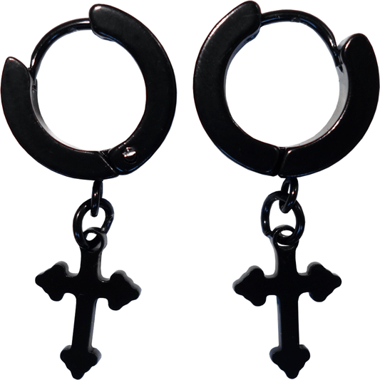 Plain Black Hoop Huggie Cross Stud Earrings Mens Womens Ladies Tiny Small Studs