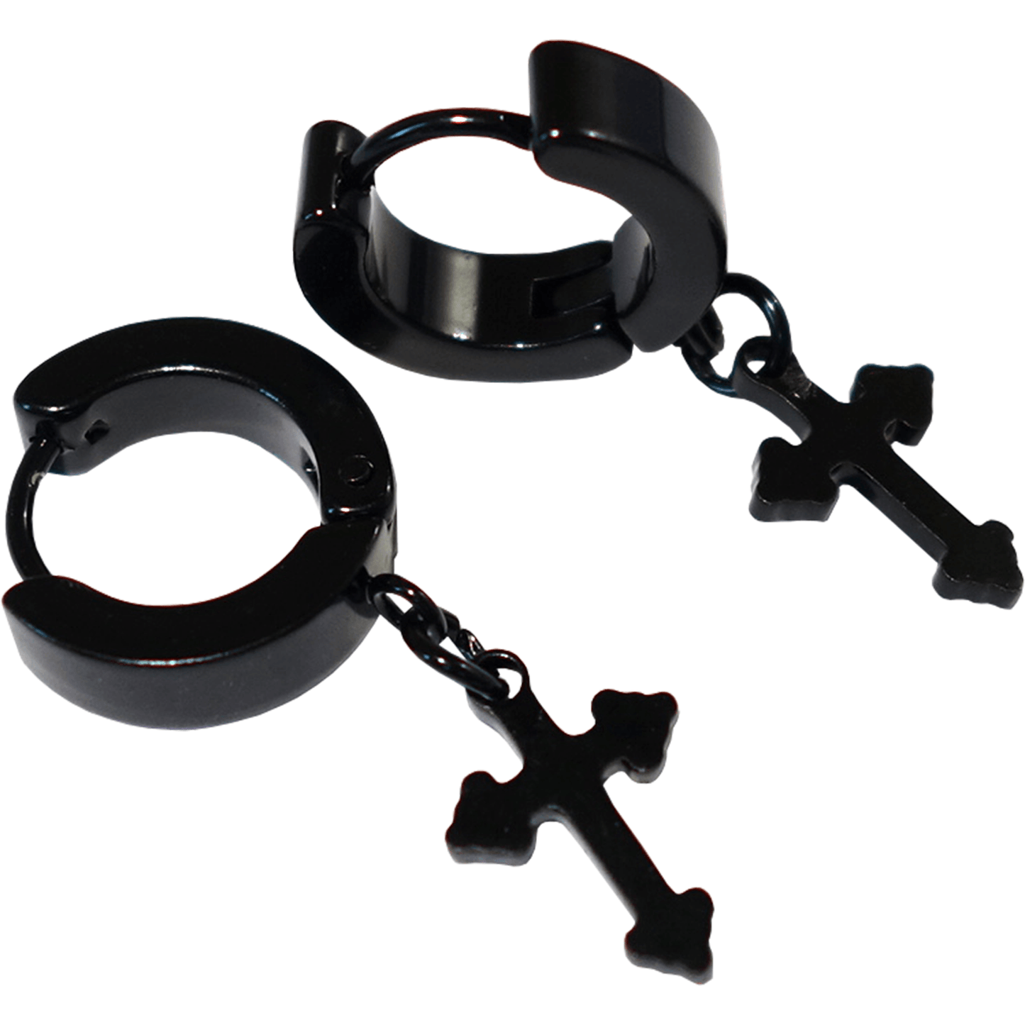 Plain Black Hoop Huggie Cross Stud Earrings Mens Womens Ladies Tiny Small Studs