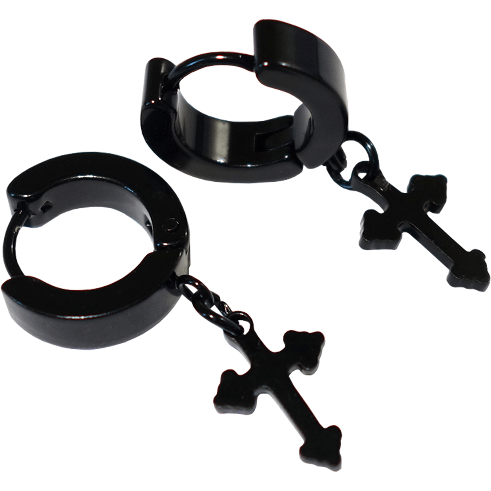 Plain Black Hoop Huggie Cross Stud Earrings Mens Womens Ladies Tiny Small Studs
