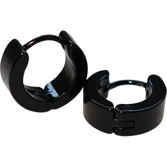 Plain Black Hoop Huggie Stud Earrings for Men Women Ladies Male Man Jewellery