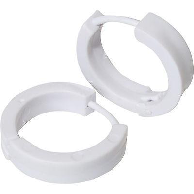 Plain White Plastic Hinged Hoop Huggie Earrings Studs Mens Womens Mans Jewellery Plain White Plastic Hinged Hoop Huggie Earrings Studs Mens Womens Mans Jewellery