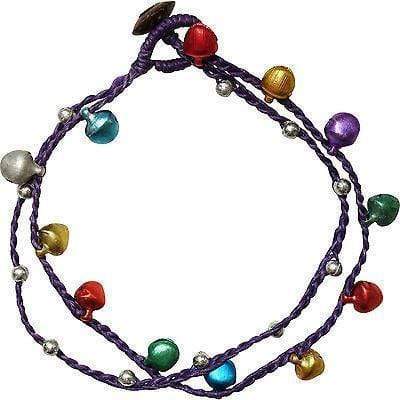 Purple Ankle Bracelet Foot Anklet Chain Multicoloured Silver Bells Indian Gypsy