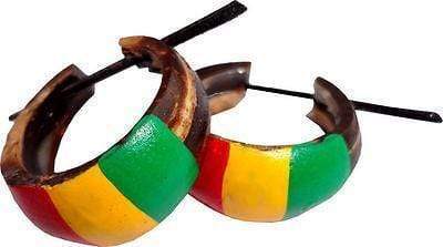 Rasta Organic Tribal Wood Hoop Stick Earrings Handmade Jewellery Mens Womens