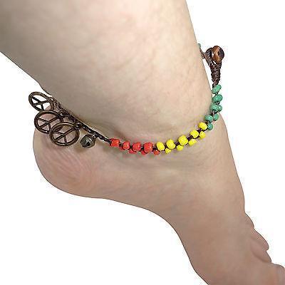 Rasta Peace Sign Beads Ankle Bracelet Foot Anklet Chain Reggae Hippie Jewellery