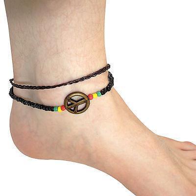 Rasta Peace Sign Bell Bead Ankle Bracelet Foot Anklet Chain Reggae Hippy Jewelry Rasta Peace Sign Bell Bead Ankle Bracelet Foot Anklet Chain Reggae Hippy Jewelry