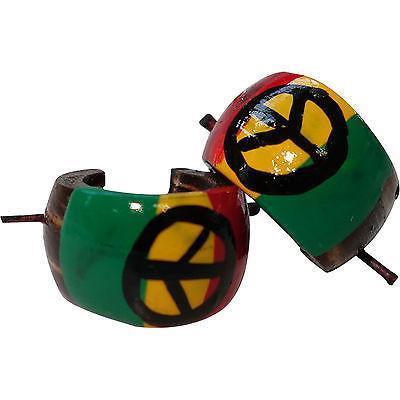 Rasta Peace Sign Symbol Wooden Hoop Stick Huggie Stud Earrings Men Women Jewelry Rasta Peace Sign Symbol Wooden Hoop Stick Huggie Stud Earrings Men Women Jewelry