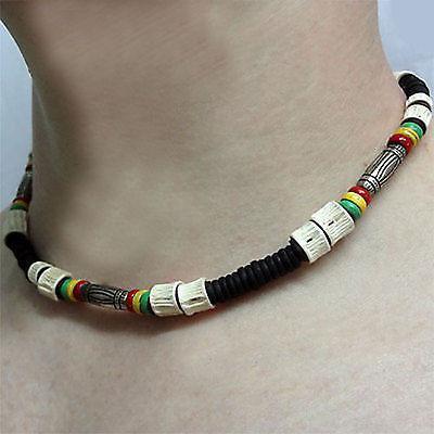 Rasta Silver Colour Wood Beads Fish Bone Elastic Stretch Necklace Chain Choker Rasta Silver Colour Wood Beads Fish Bone Elastic Stretch Necklace Chain Choker
