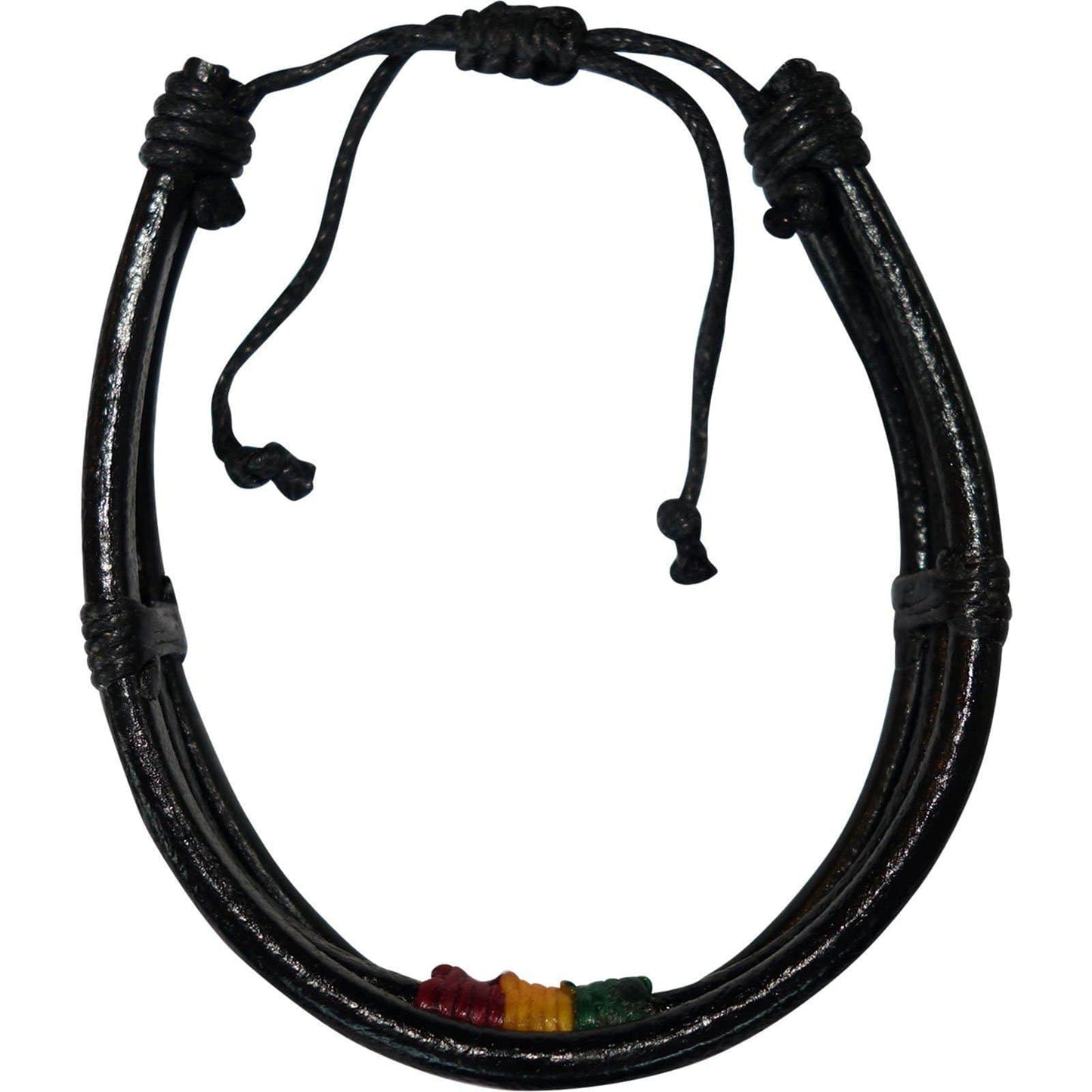 Rasta Striped Black Leather Bracelet Wristband Bangle Mens Womens Kids Jewellery