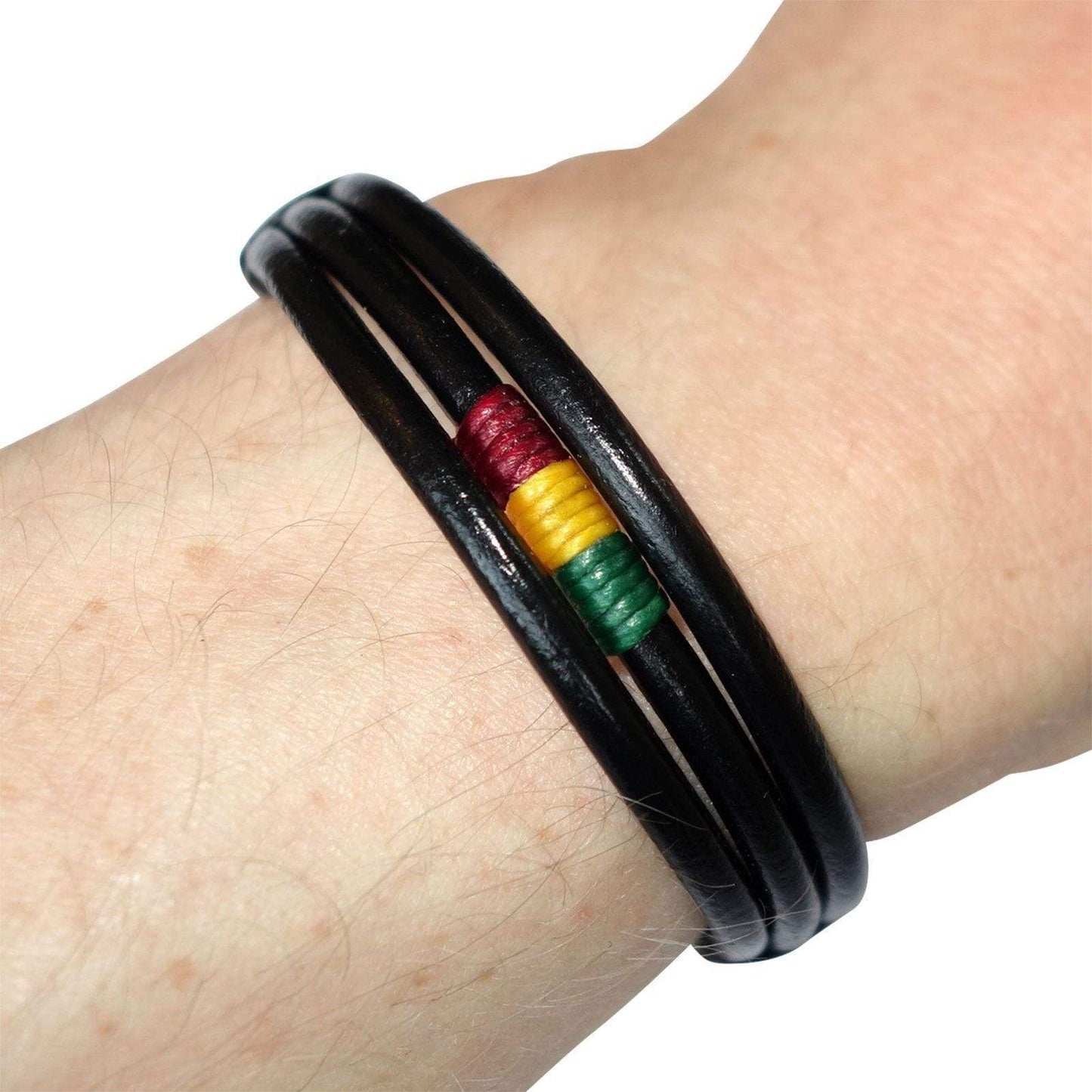 Rasta Striped Black Leather Bracelet Wristband Bangle Mens Womens Kids Jewellery