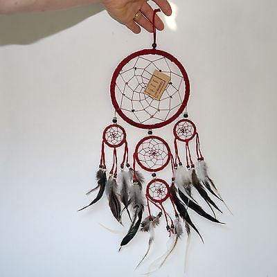 Red Handmade Feather Suede Bad Dream Catcher Medium Childrens Kids Bedroom Decor Red Handmade Feather Suede Bad Dream Catcher Medium Childrens Kids Bedroom Decor