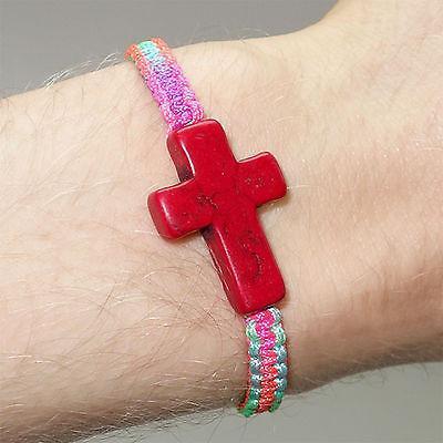 Red Jesus Crucifix Cross Neon Charm Bracelet Wristband Bangle Ladies Girls Kids Red Jesus Crucifix Cross Neon Charm Bracelet Wristband Bangle Ladies Girls Kids