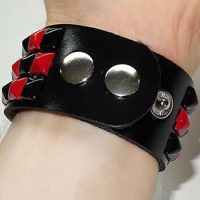 Red Pyramid Studded Checkerboard Bracelet Wristband Bangle Mans Woman Girl Boy