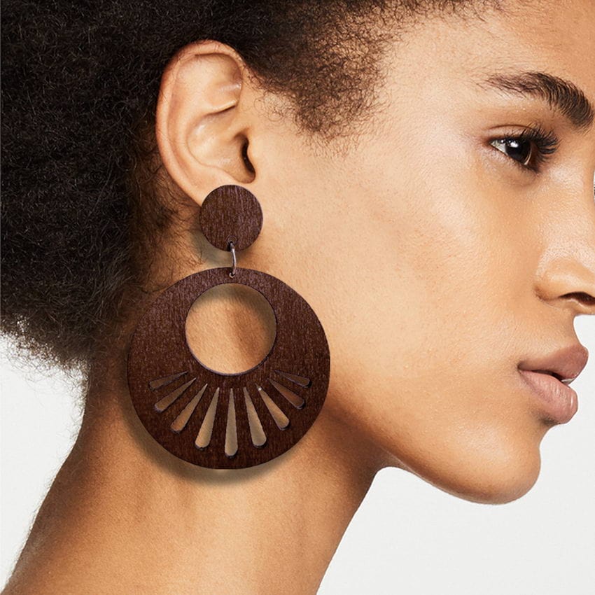 Round Wood Stud Earrings